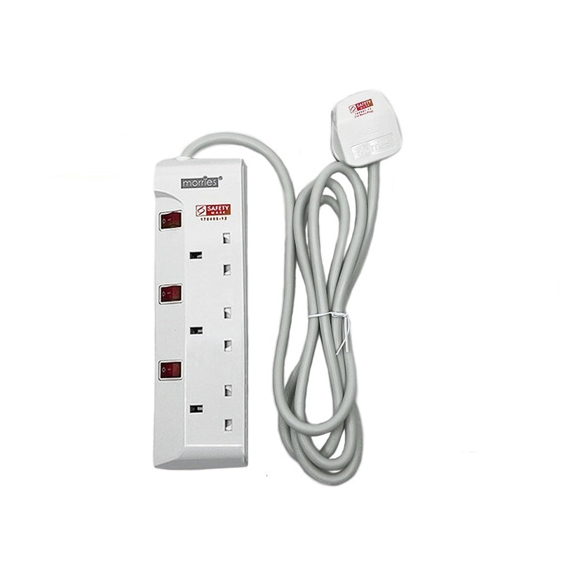 Morries MS-3233 3-Way 2M Extension Cord with Surge Protector